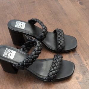 DV by Dolce Vita Black Braided Double Strap Block Heel Mules